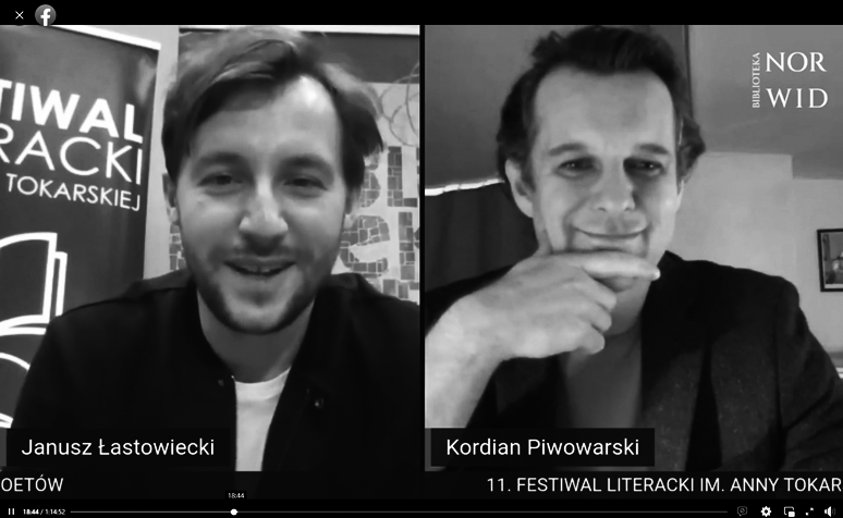 Janusz Łastowiecki i Kordian Piwowarczyk na przedzielonym na pół ekranie. Odbywają spotkanie online.