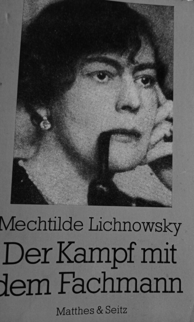 Okładka książki Der Kampf mit dem Fachmann. Na górze znajduje się zdjęcei autorki, na dole tytuł i dane autorki.