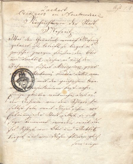 1. Rekopis nr 282, pierwsza karta z opisem autorstwa oraz pieczęć własnościowa Biblioteki Raczyńskich w Poznaniu