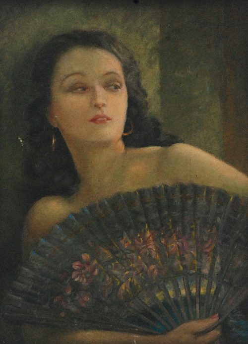 Kasper Pochwalski (1899-1971), Carmen z wachlarzem, olej na tekturze, 39,5 x 29,5 cm