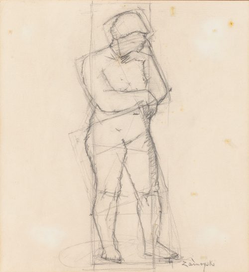 August Zamoyski, szkic do rzeźby Rhea, czyli w półmroku tego świata, lata 40. XX w., ołówek, papier 29,5 × 27 cm